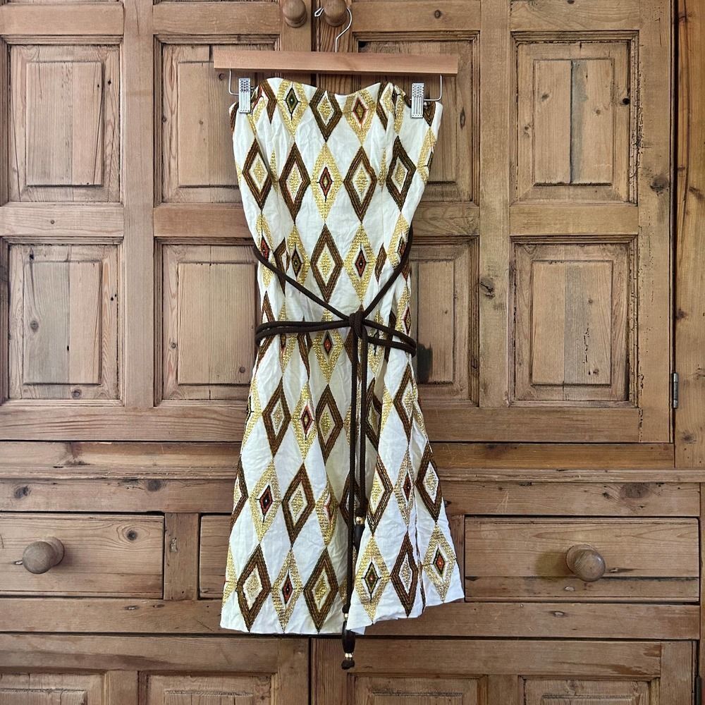 Milly of New York Size 2 Strapless Dress Embroidered Metallic Belted